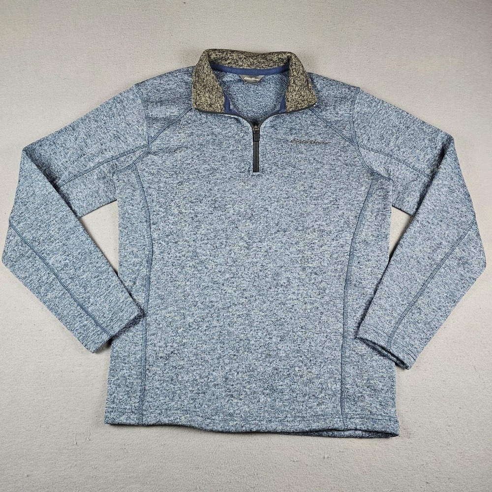 Eddie Bauer 1/4 Zip Sweatshirt Mens Medium Blue Fleece Pullover Mock Neck